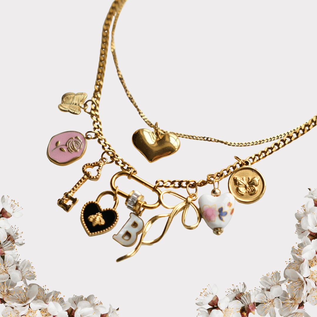 Bee heart Oval Clasp two layer Chain-customization