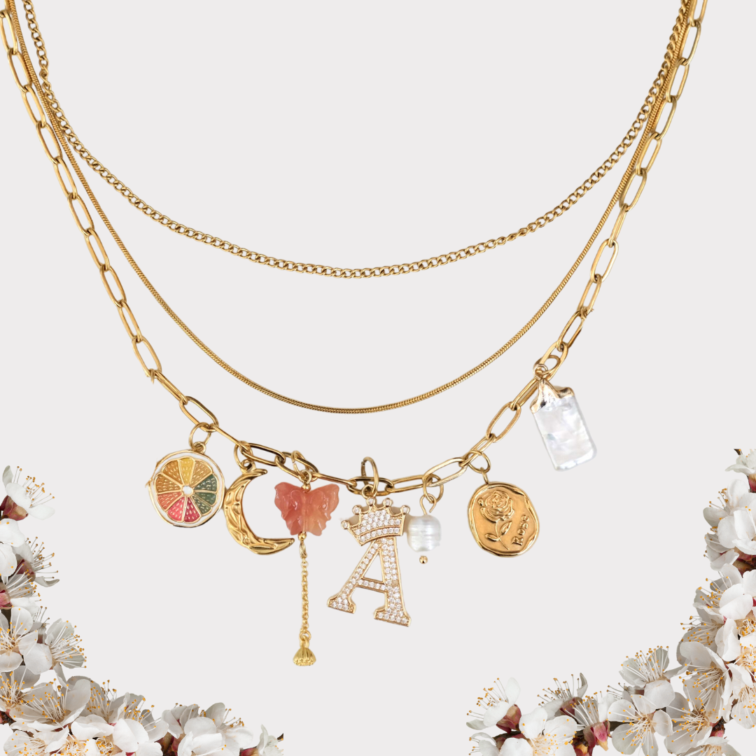 Personalized Initial Charm Triple Chain Necklace-customization