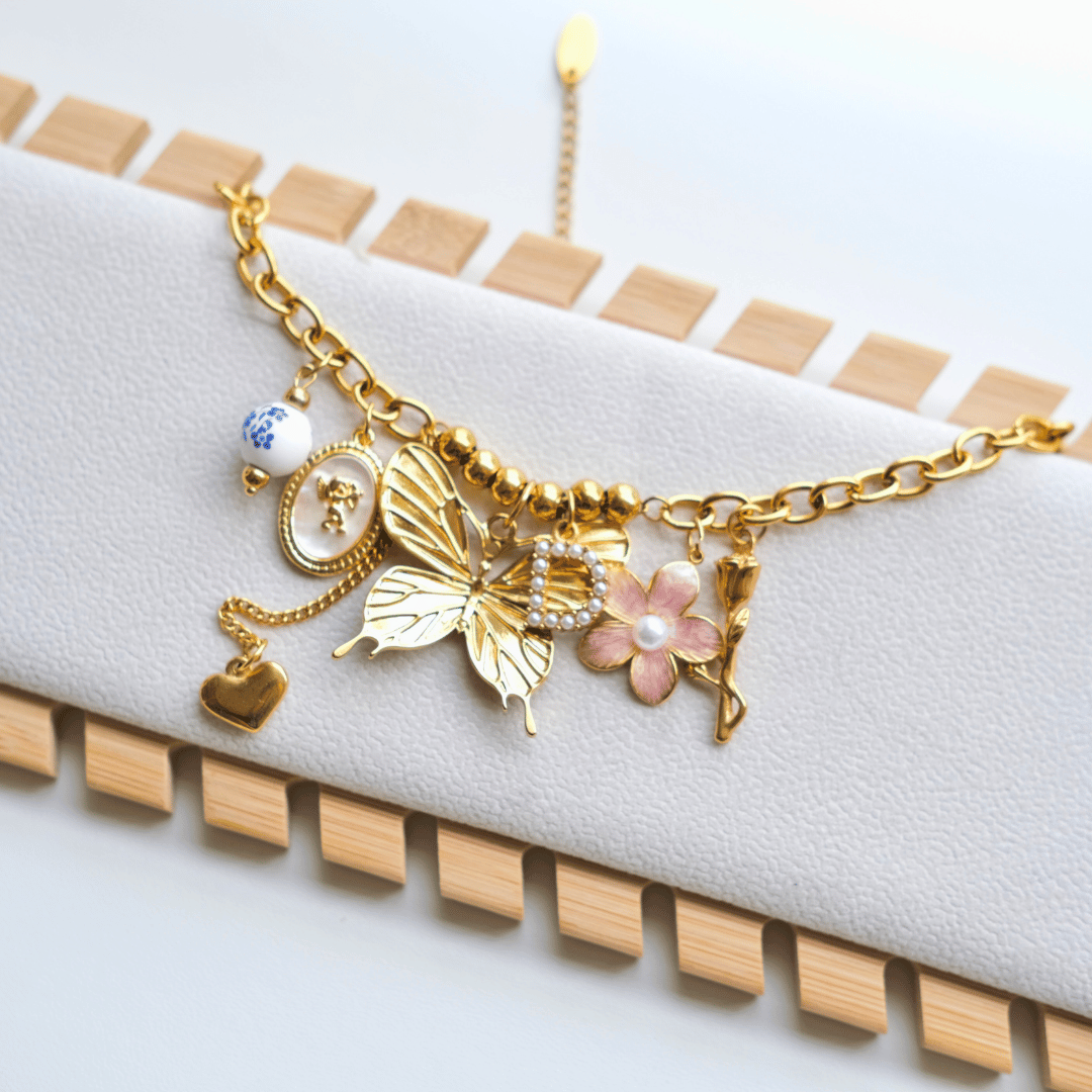Personalized goldball with butterfly Charm Necklace-customization
