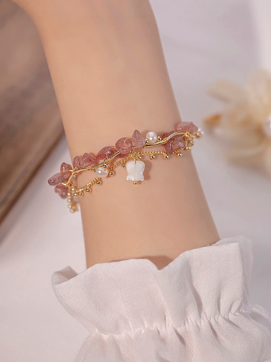 lily of the valley girl bracelet handmade Mixed pearl, Strawberry Crystal beads Bracelet jewelry