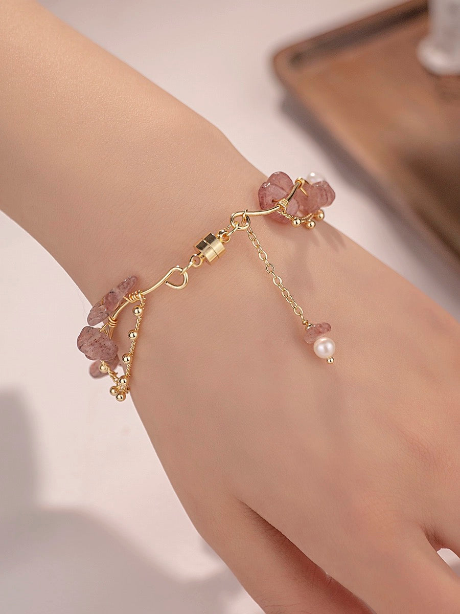 lily of the valley girl bracelet handmade Mixed pearl, Strawberry Crystal beads Bracelet jewelry