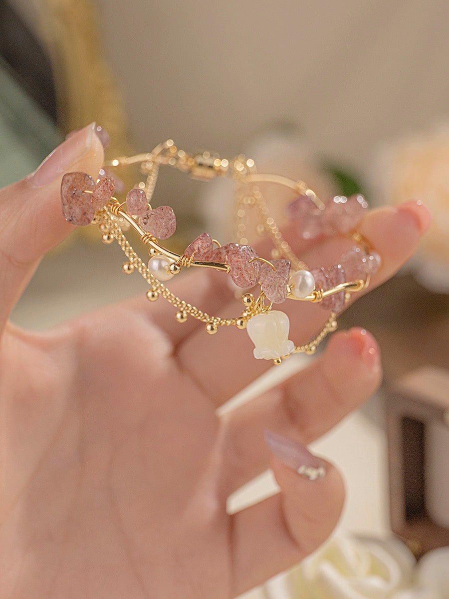 lily of the valley girl bracelet handmade Mixed pearl, Strawberry Crystal beads Bracelet jewelry