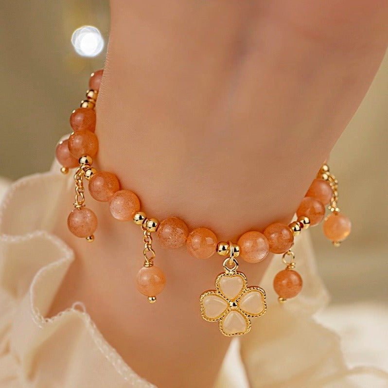 four leaf clover bracelet handmade sunstone beads Bracelet Bracelet Fashion women jewelry beads dailyjewelryannie