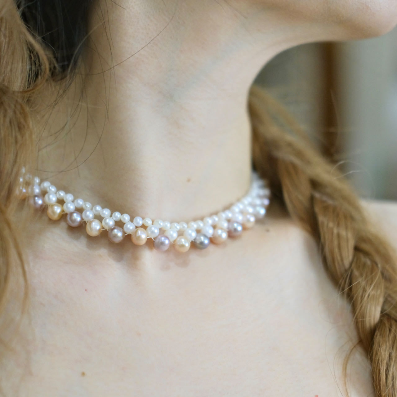 Handmade wired pearls necklace 3 color pearls woman fashion