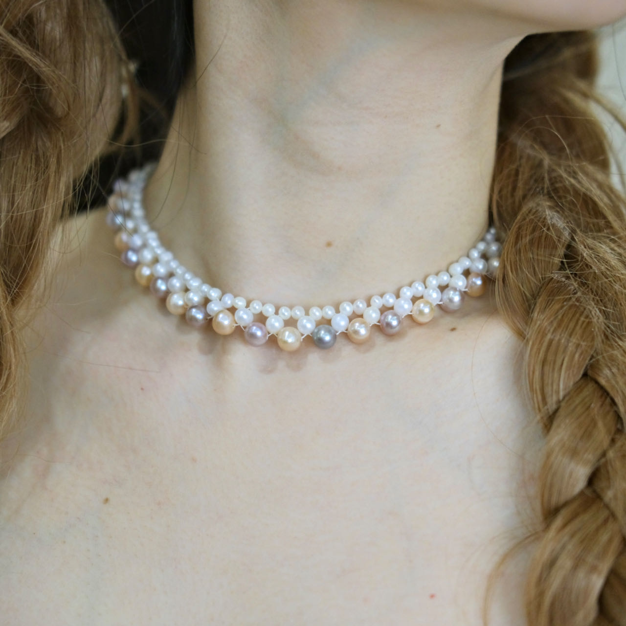 Handmade wired pearls necklace 3 color pearls woman fashion
