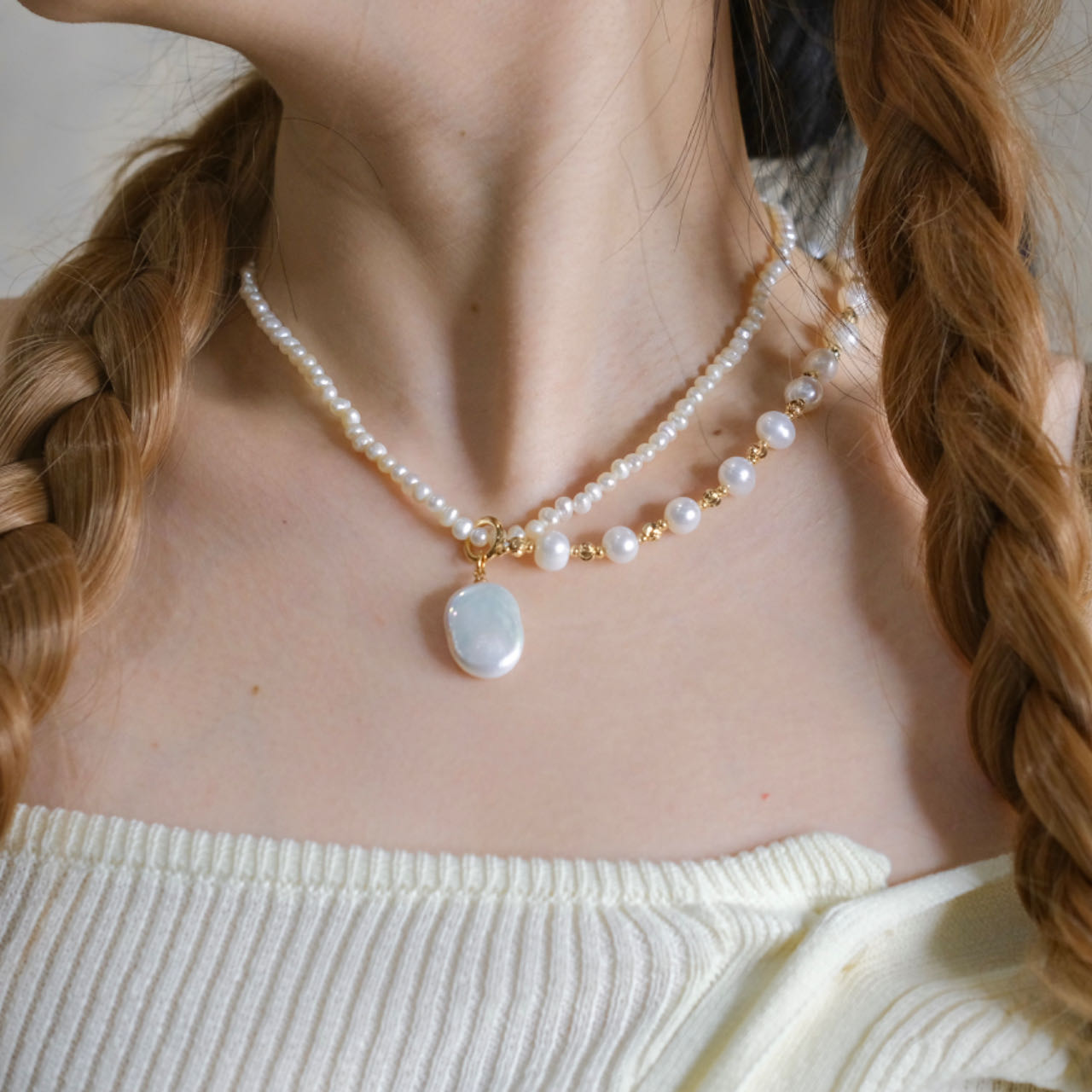 Handmade pearls necklace in three style fashion woman jewelry