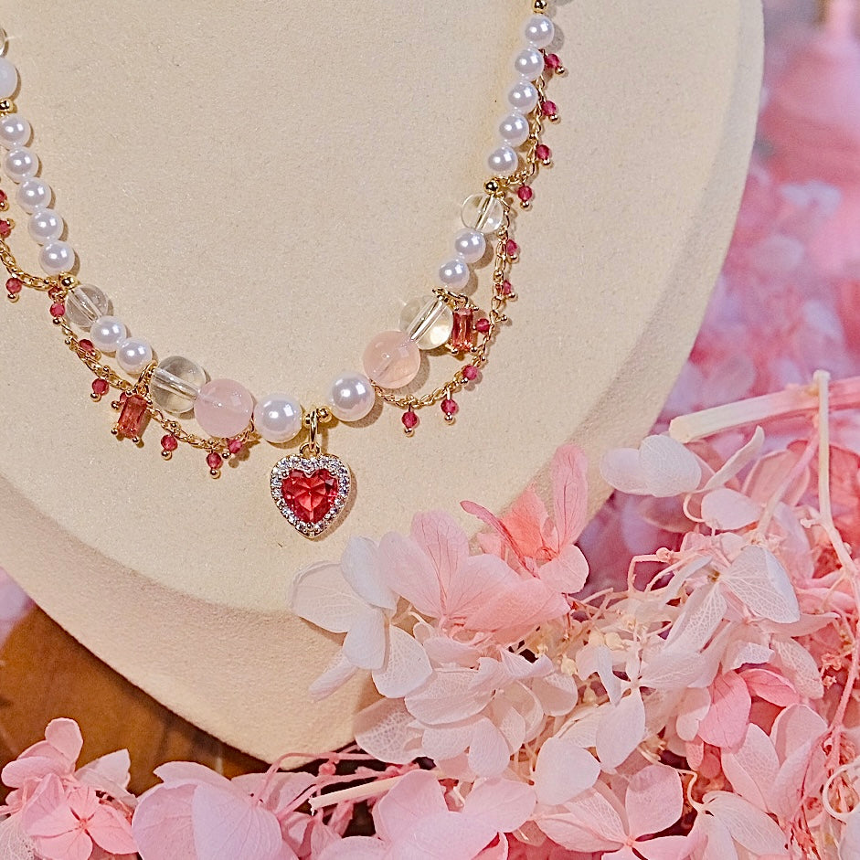 Red heart pearl necklace handmade cystal beads Venetian pearl cystal dailyjewelryannie