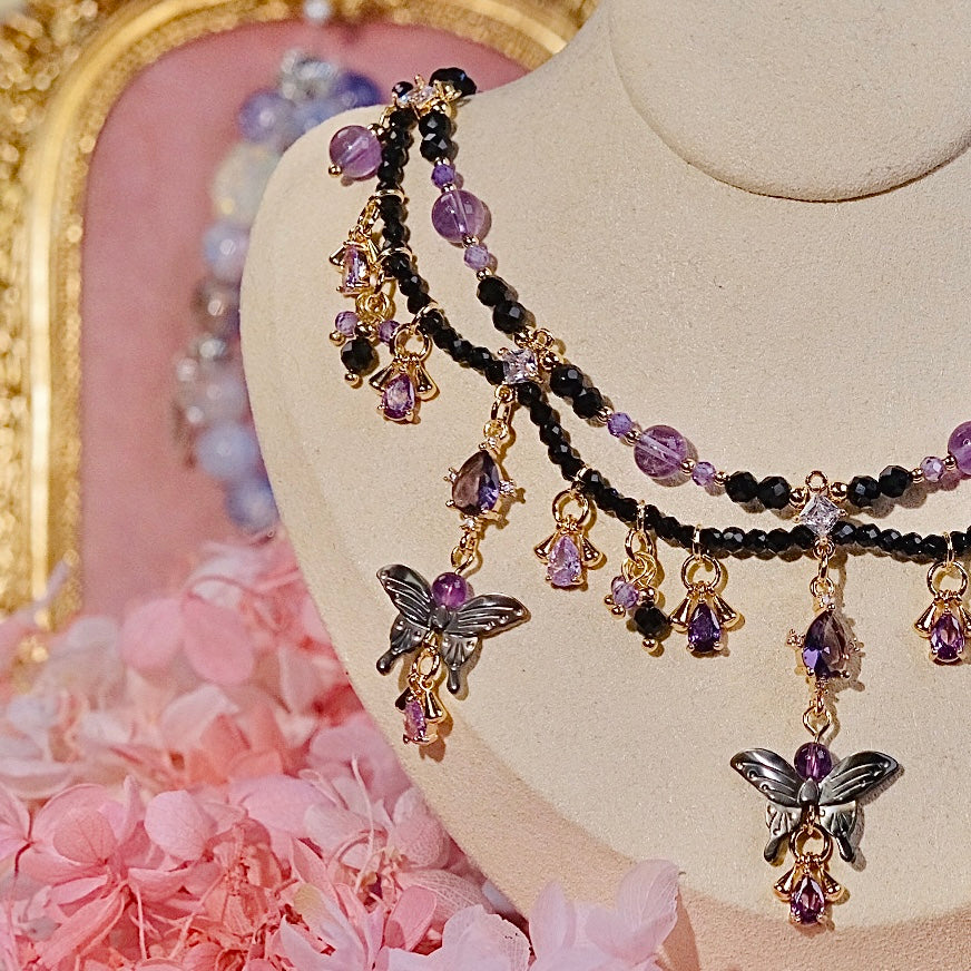 Collar de mariposa negra, cuentas de joyería de moda para mujer