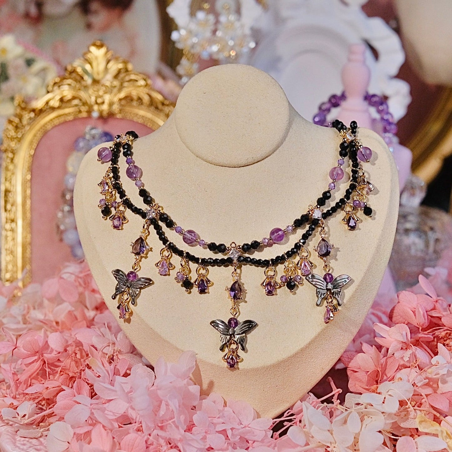 Collar de mariposa negra, cuentas de joyería de moda para mujer