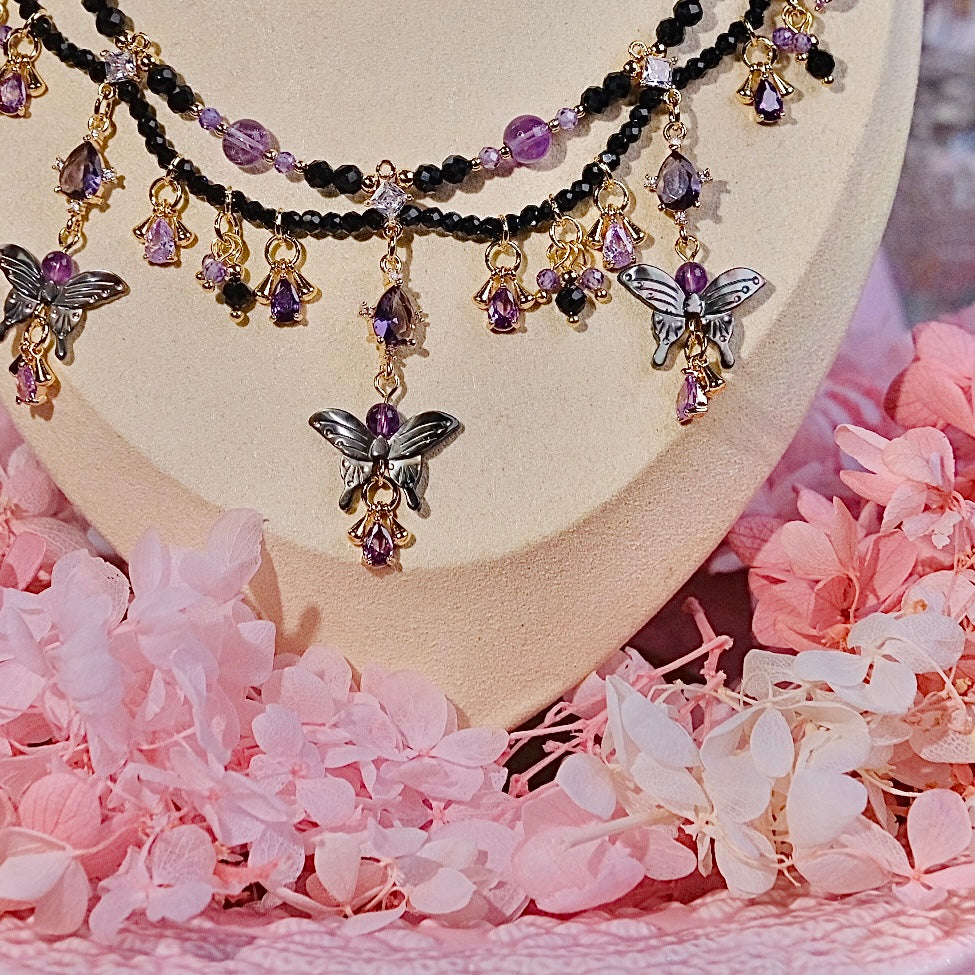 Collar de mariposa negra, cuentas de joyería de moda para mujer
