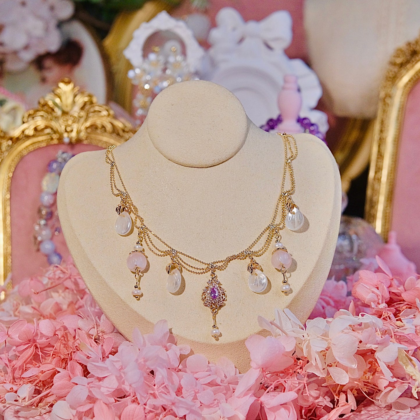 moon wish necklace Fashion women jewelry beads handmade Mixed Pinctada maxima beads,pearls,Pink crystal necklace