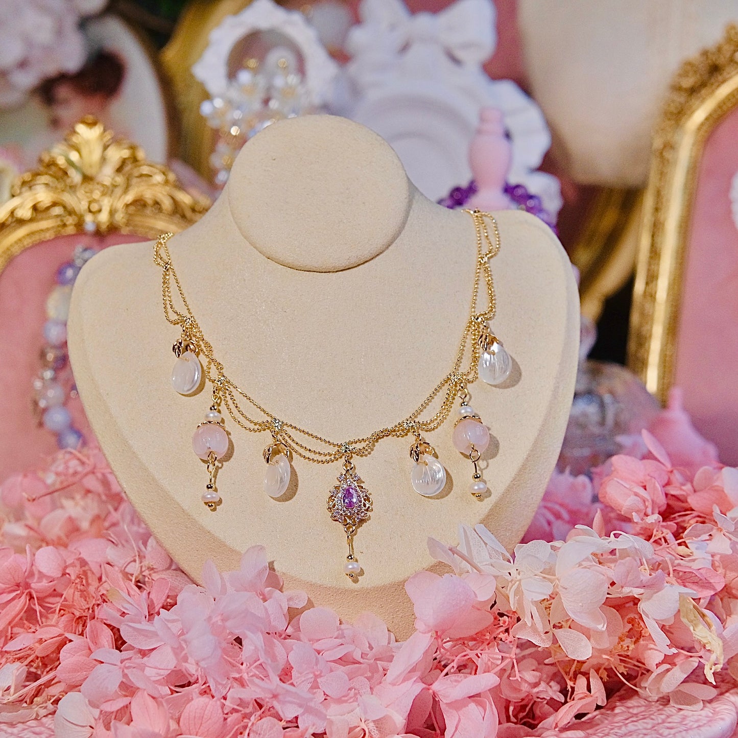 moon wish necklace Fashion women jewelry beads handmade Mixed Pinctada maxima beads,pearls,Pink crystal necklace