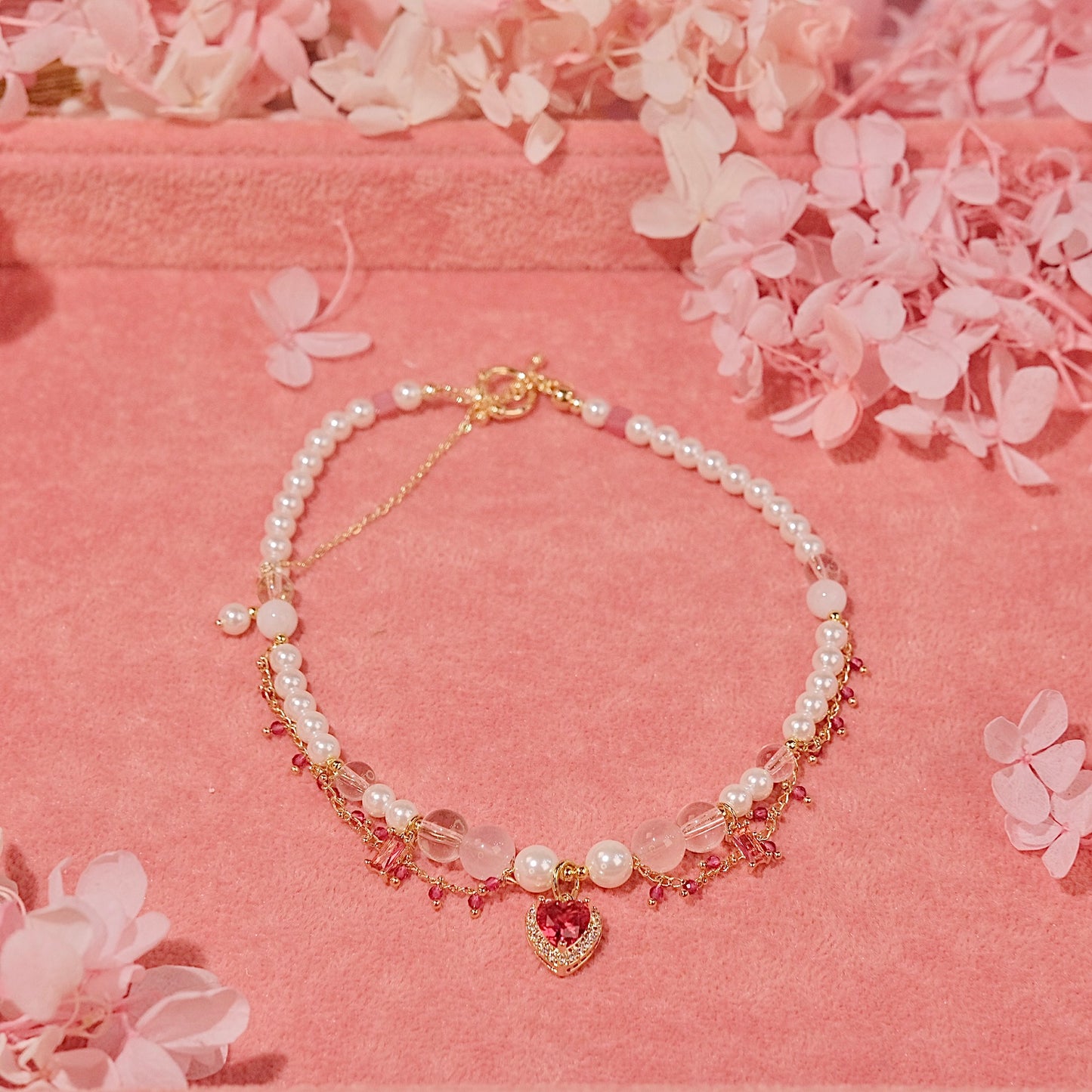 Red heart pearl necklace handmade cystal beads Venetian pearl cystal dailyjewelryannie