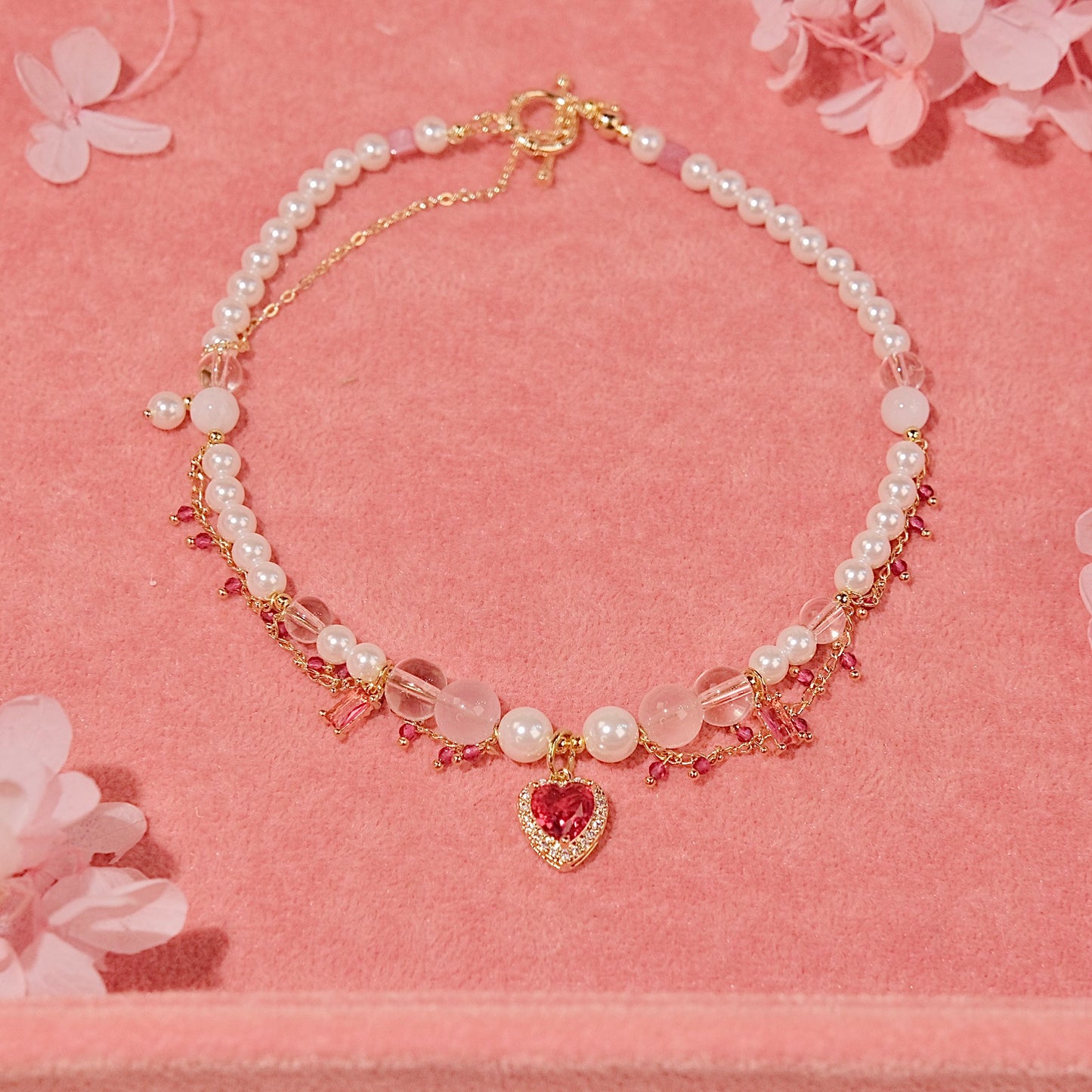 Red heart pearl necklace handmade cystal beads Venetian pearl cystal dailyjewelryannie