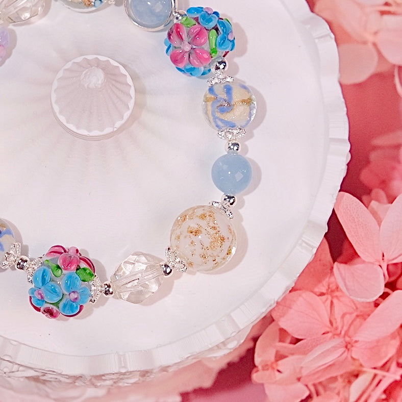 Frozen flower Bracelet Fashion handmade hand painted unique glaze beads aquamarine beads Bracelet