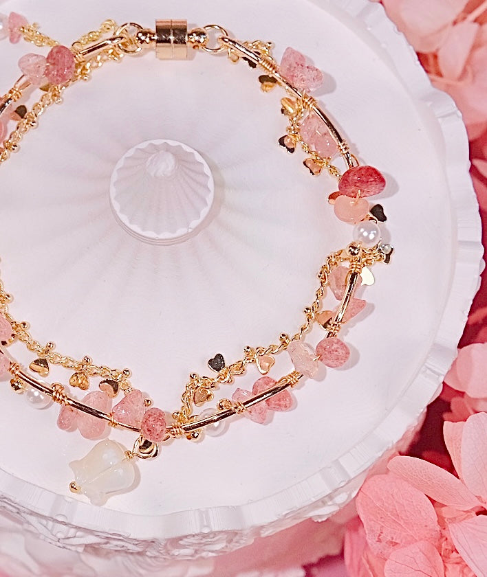 lily of the valley girl bracelet handmade Mixed pearl, Strawberry Crystal beads Bracelet jewelry