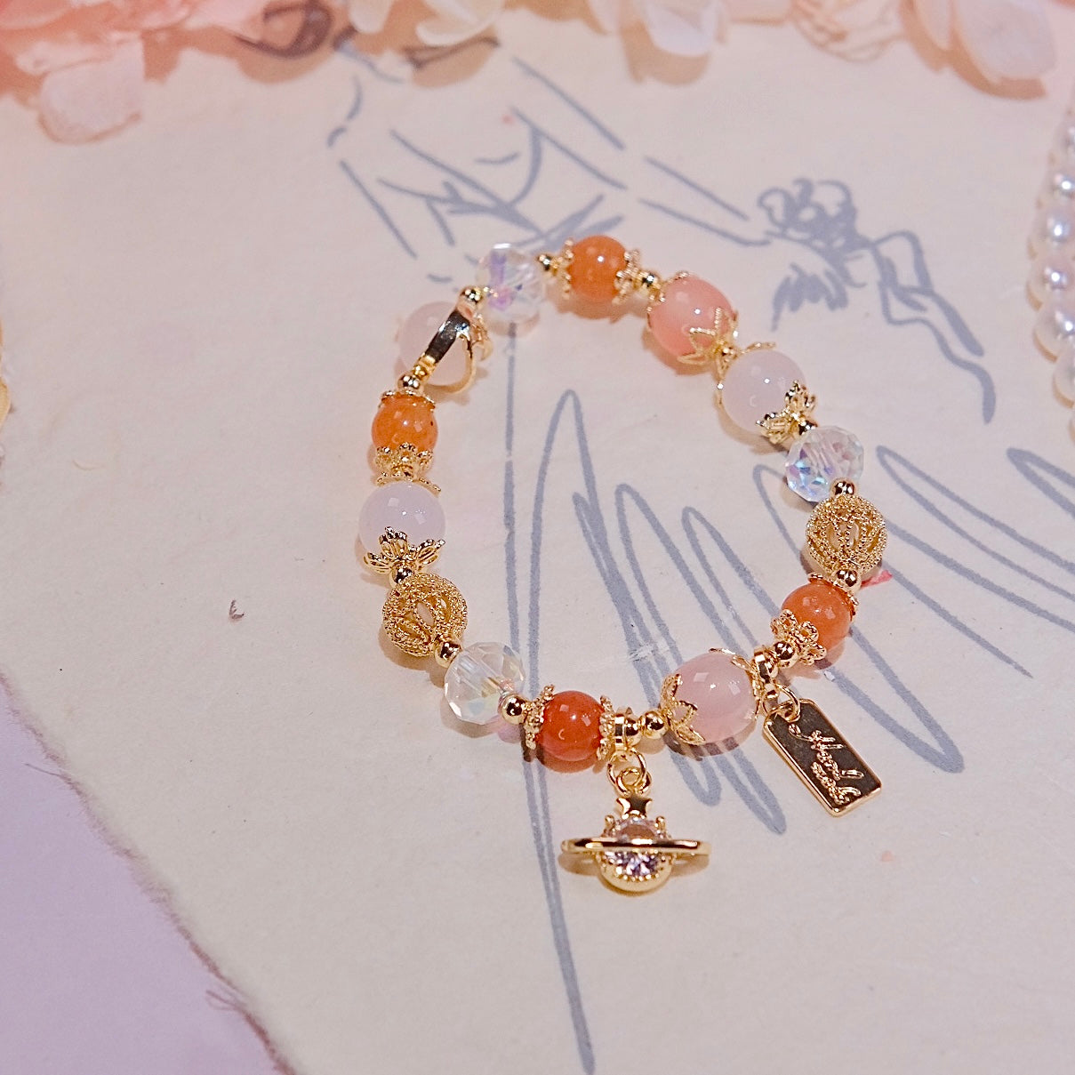 pink star bracelet onyx beads, pink crystal beads,Austrian crystal Bracelet Fashion women jewelry beads dailyjewelryannie