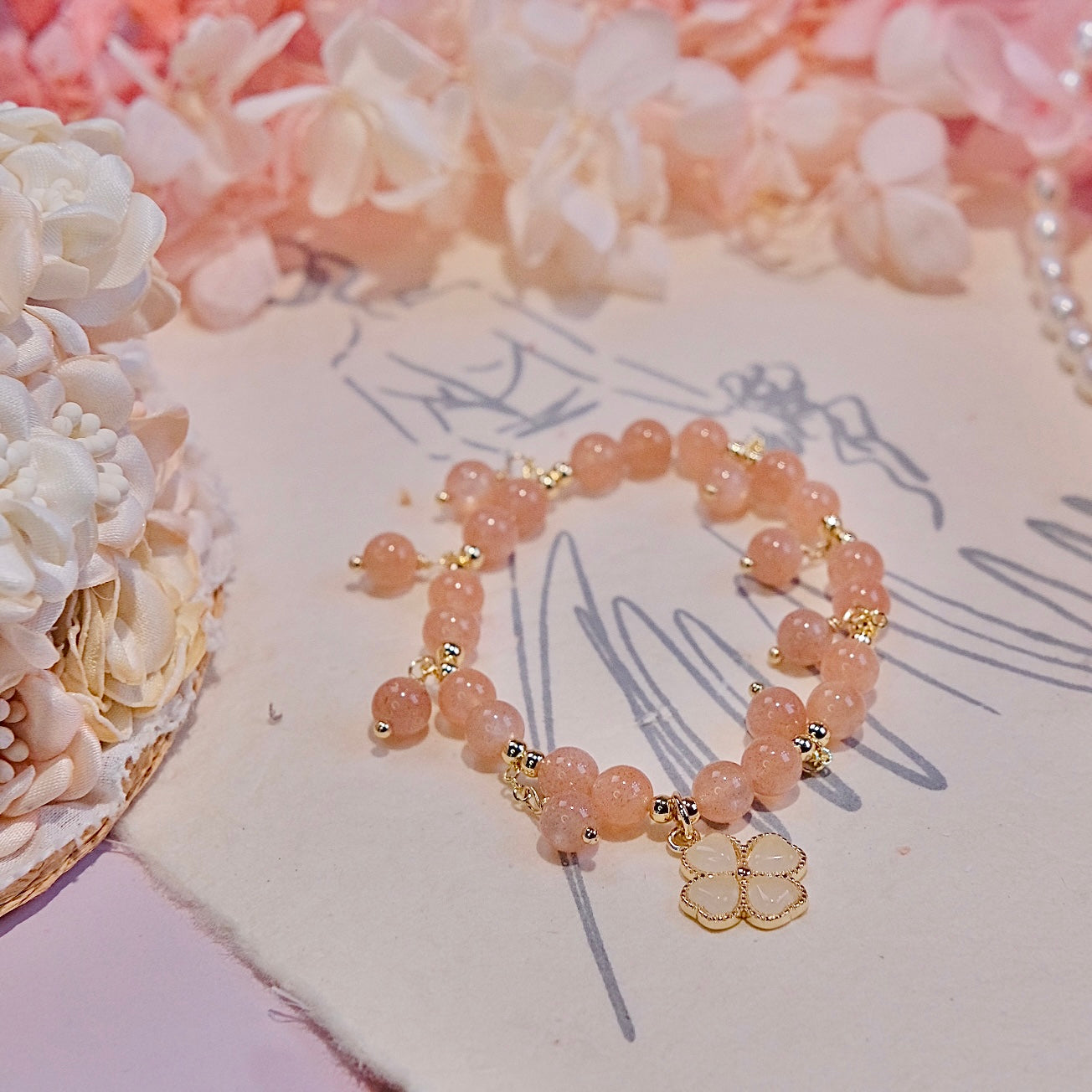 four leaf clover bracelet handmade sunstone beads Bracelet Bracelet Fashion women jewelry beads dailyjewelryannie
