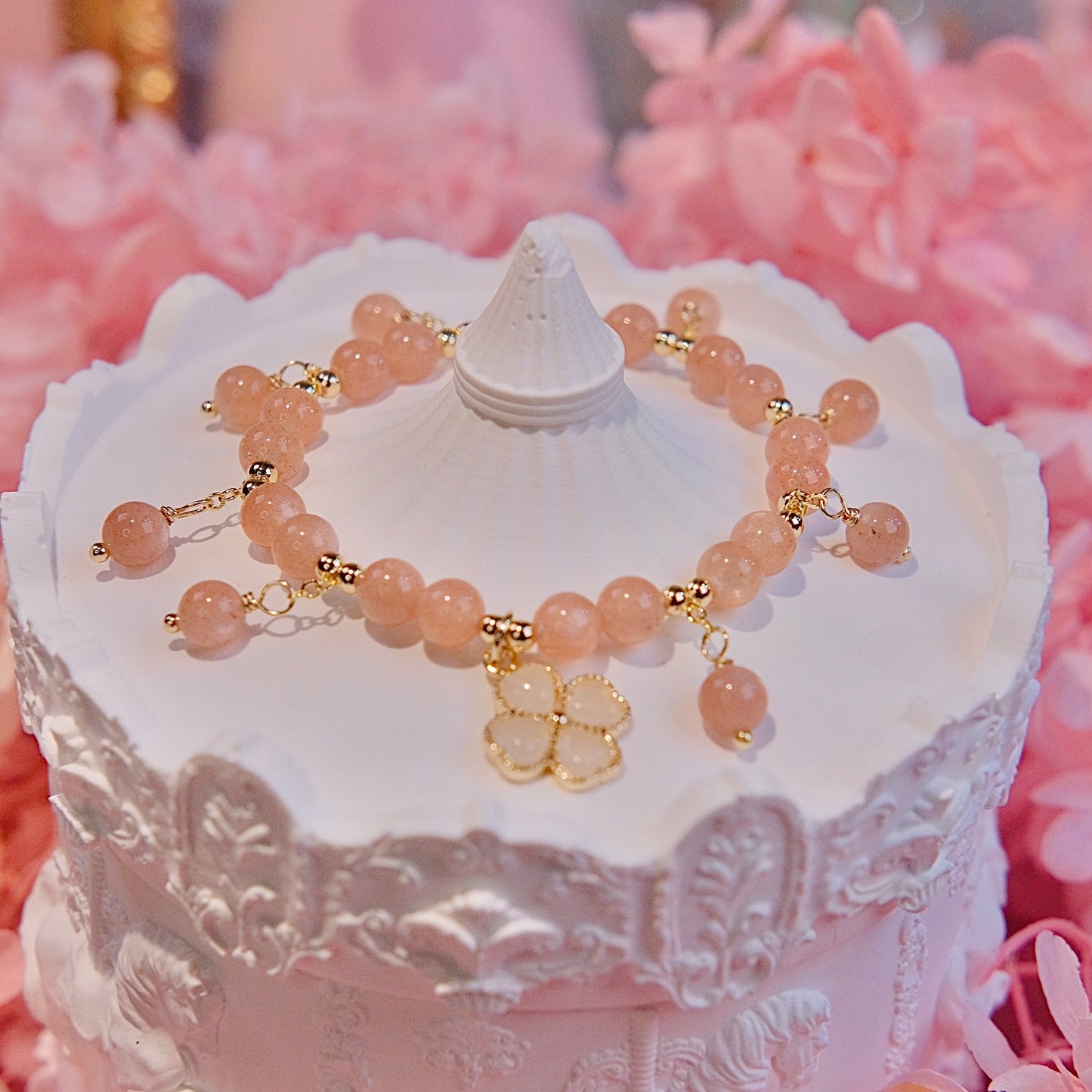 four leaf clover bracelet handmade sunstone beads Bracelet Bracelet Fashion women jewelry beads dailyjewelryannie