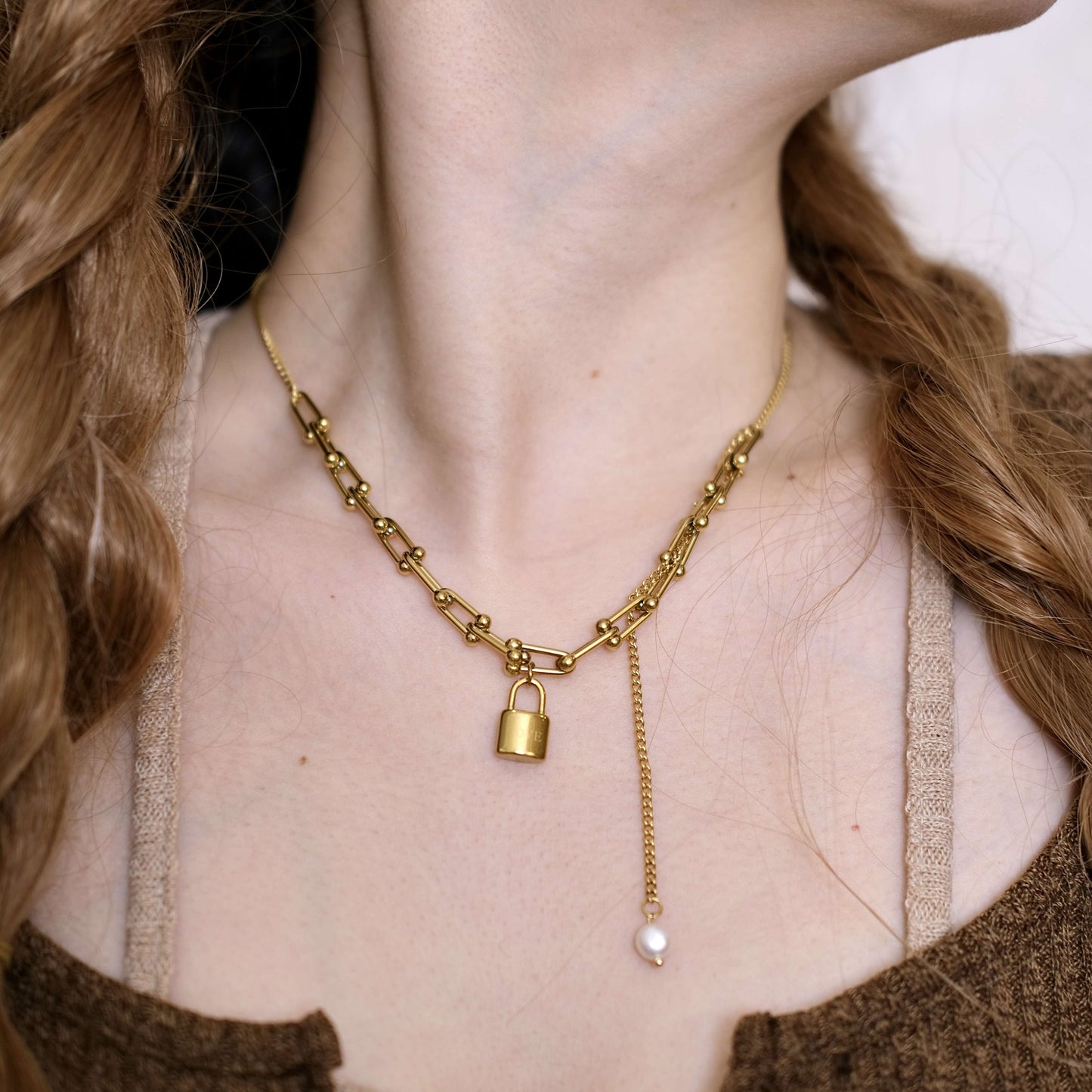 Gargantilla de collar de acero inoxidable con dijes intercambiables y candado de amor
