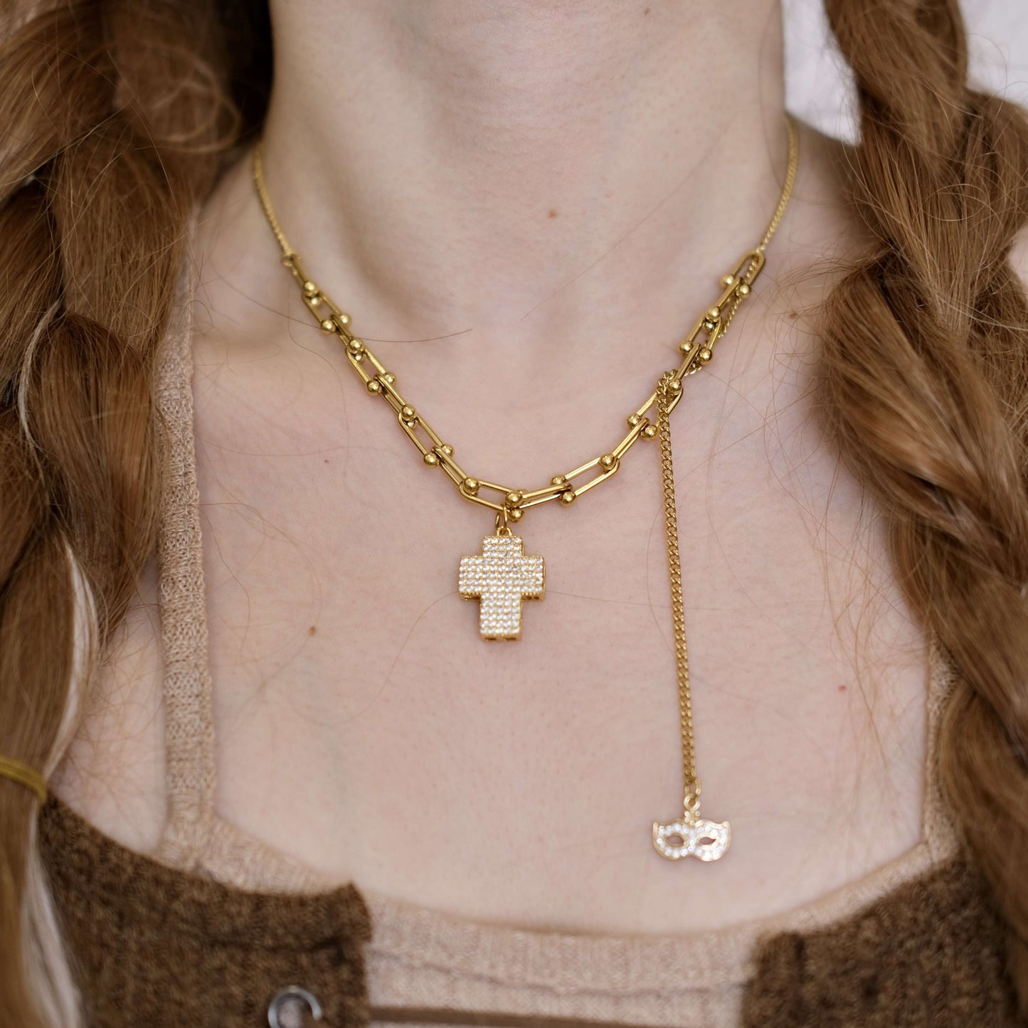 Gargantilla de collar de acero inoxidable con dijes intercambiables y candado de amor