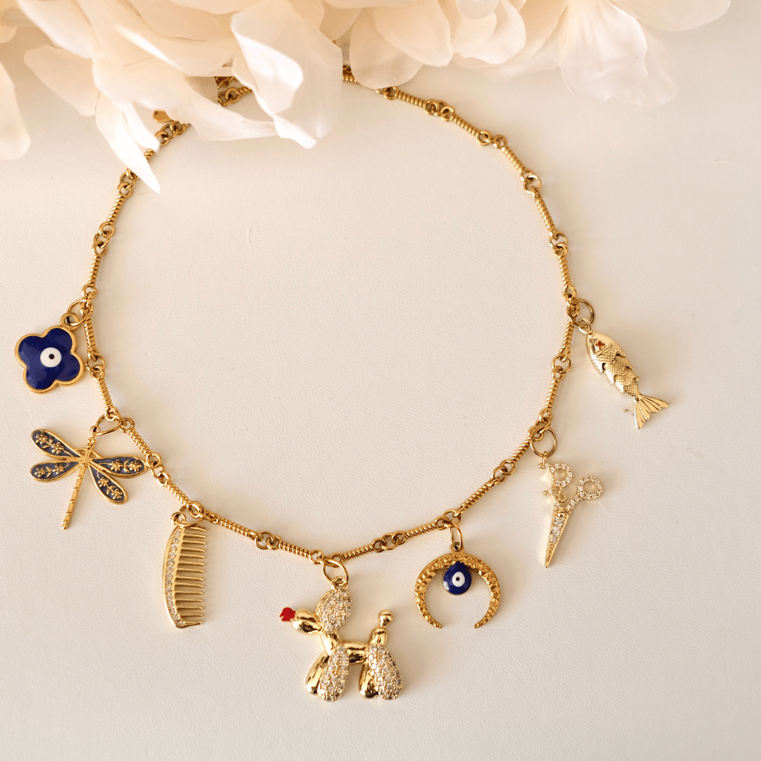 PRE-MADE cute PUPPY moon charms necklace
