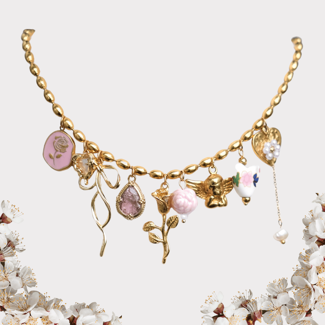 Personalized butterfly bow with rose Vintage Necklace-customization