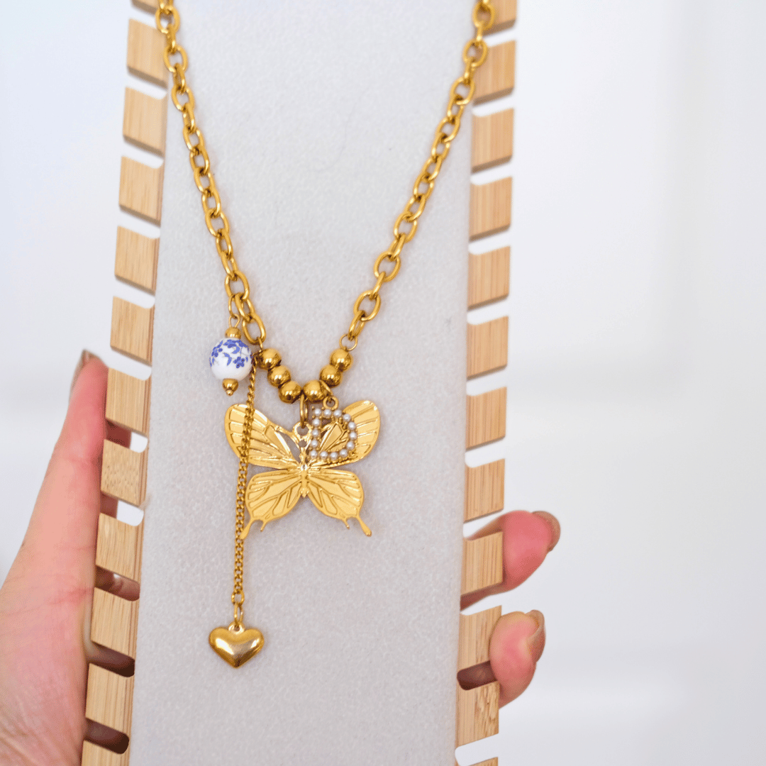Personalized goldball with butterfly Charm Necklace-customization
