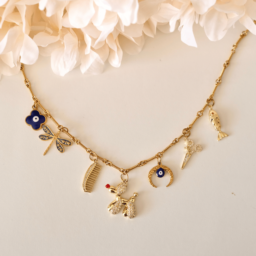 PRE-MADE cute PUPPY moon charms necklace