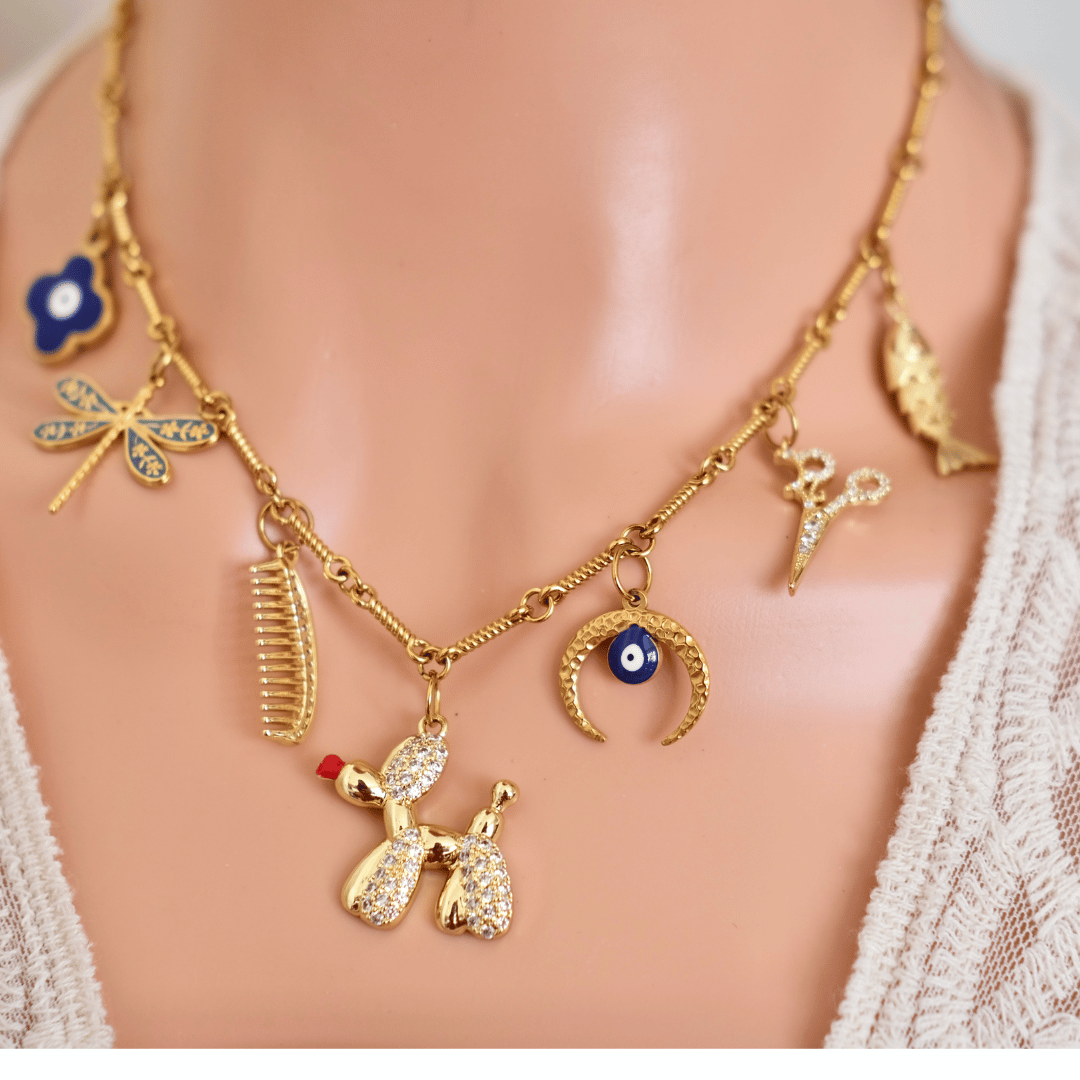 PRE-MADE cute PUPPY moon charms necklace