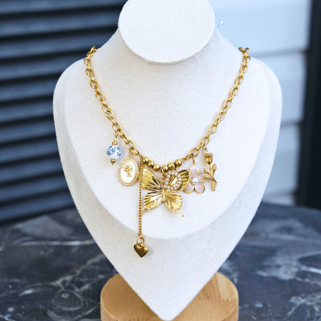 Personalized goldball with butterfly Charm Necklace-customization