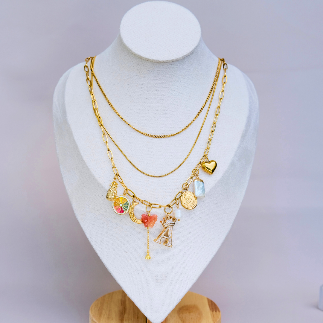 Personalized Initial Charm Triple Chain Necklace-customization