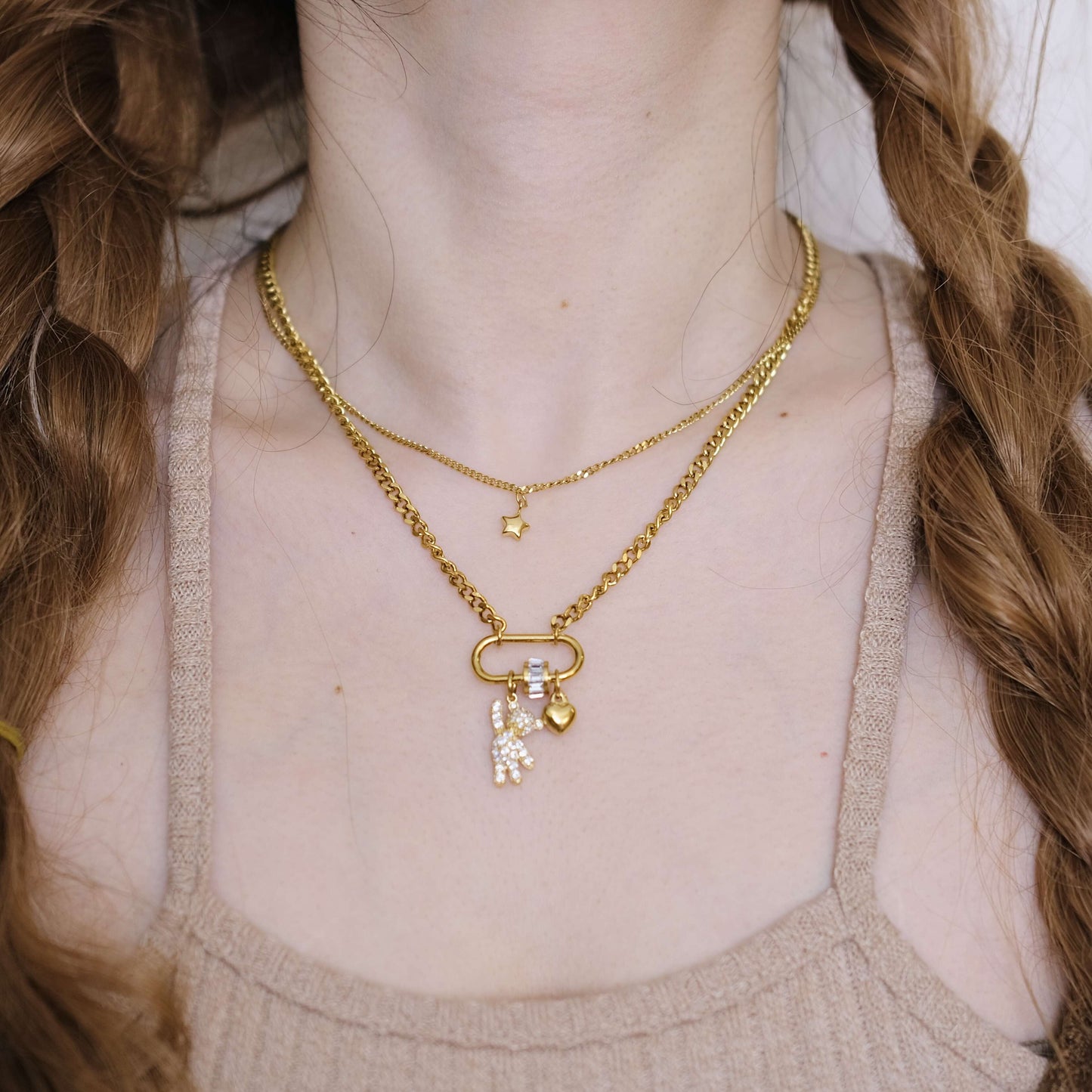 Collar personalizado Mini Charm Double Chain Gargantilla