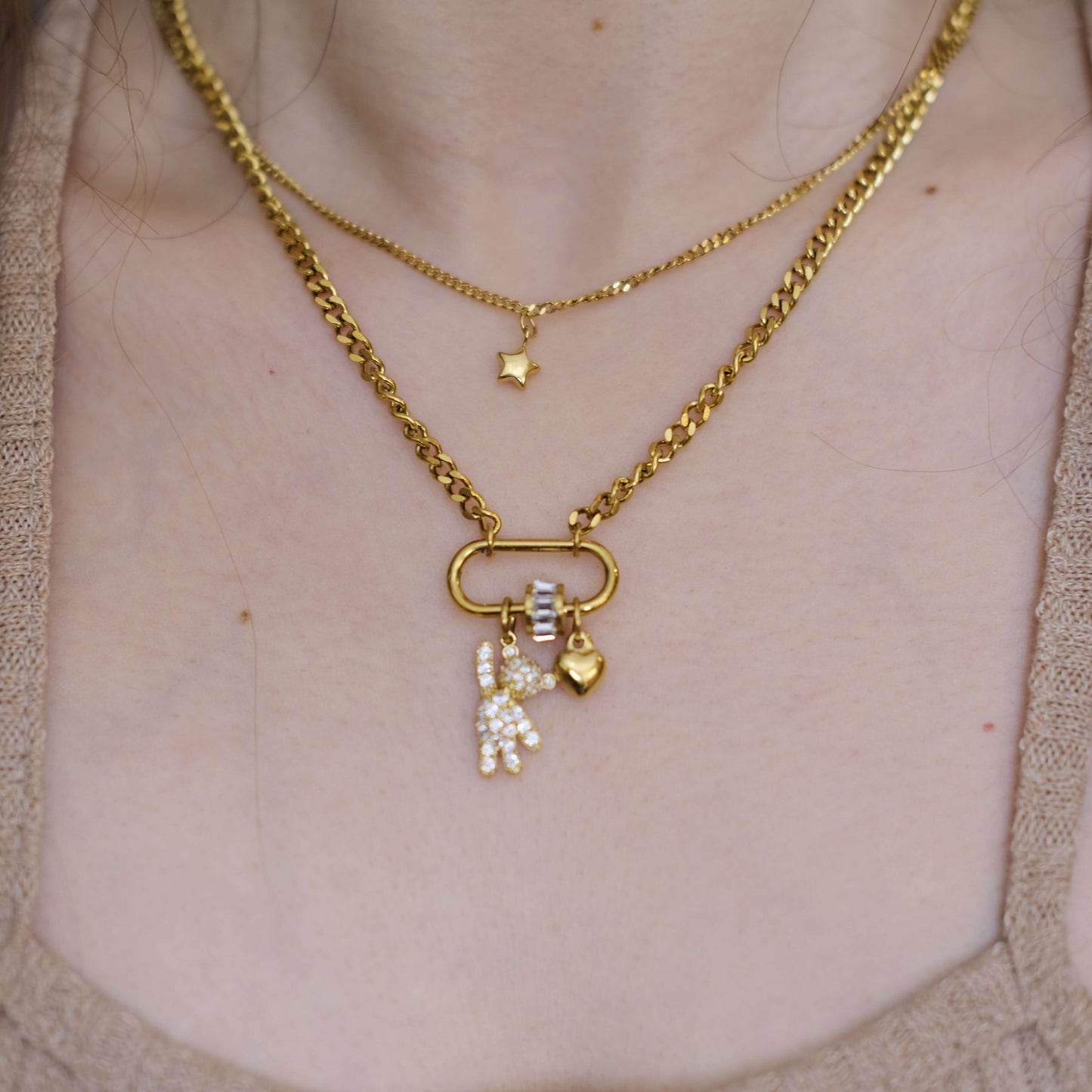 Collar personalizado Mini Charm Double Chain Gargantilla