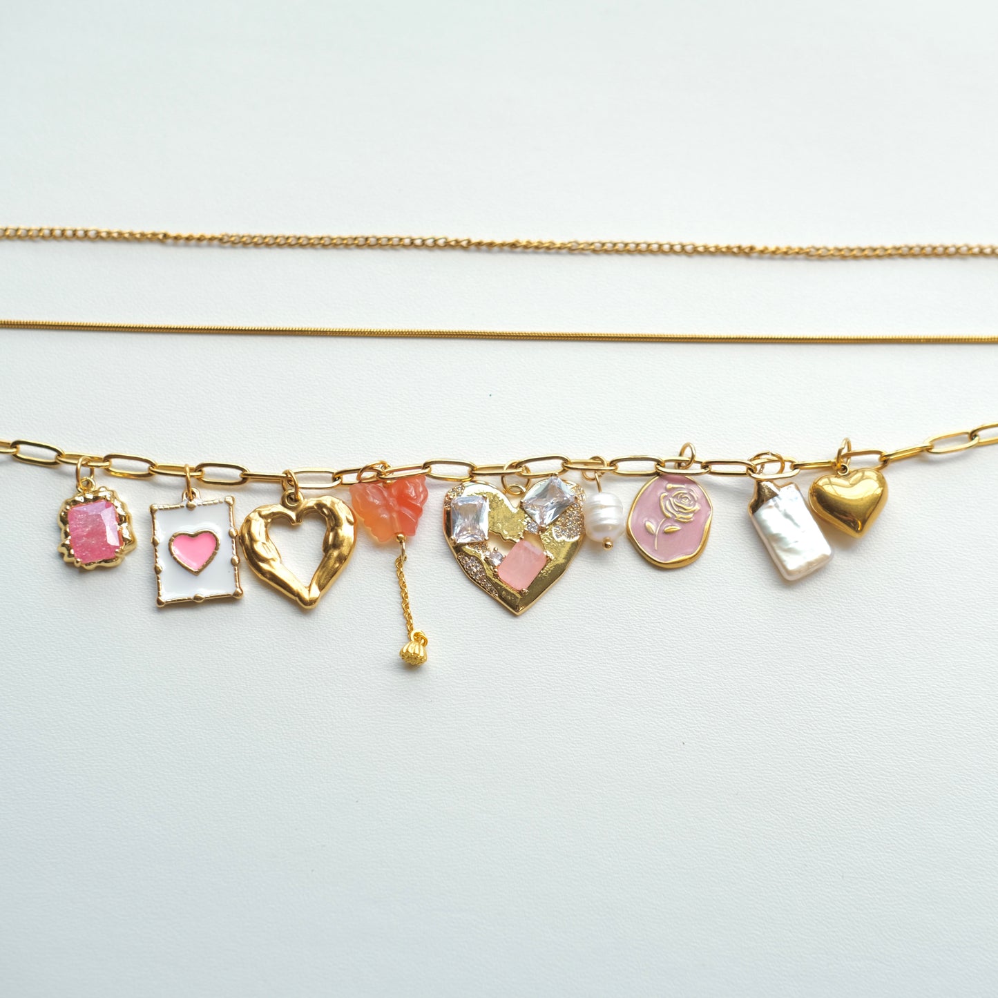 Personalized Gold Heart and Charm Multi-Layer Necklace -customization