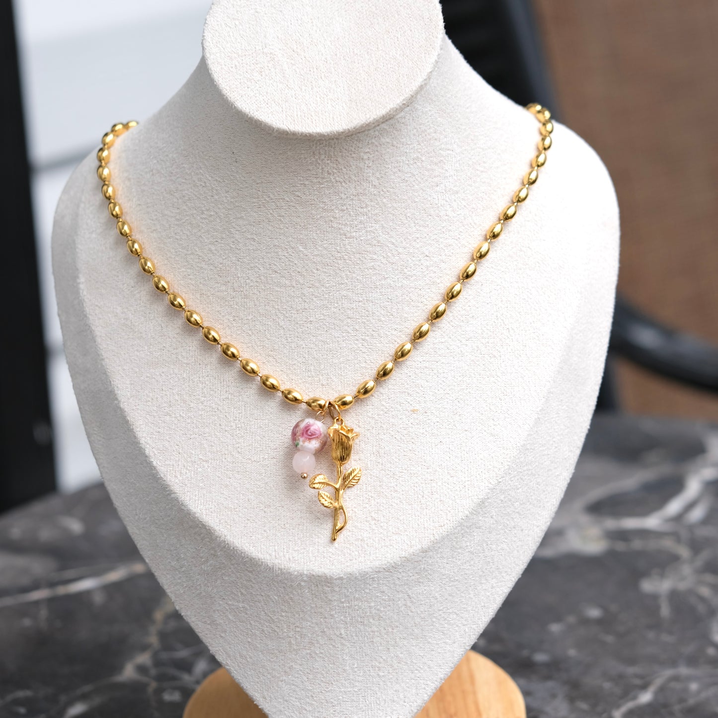 Personalized goldball with flower Vintage Necklace-customization