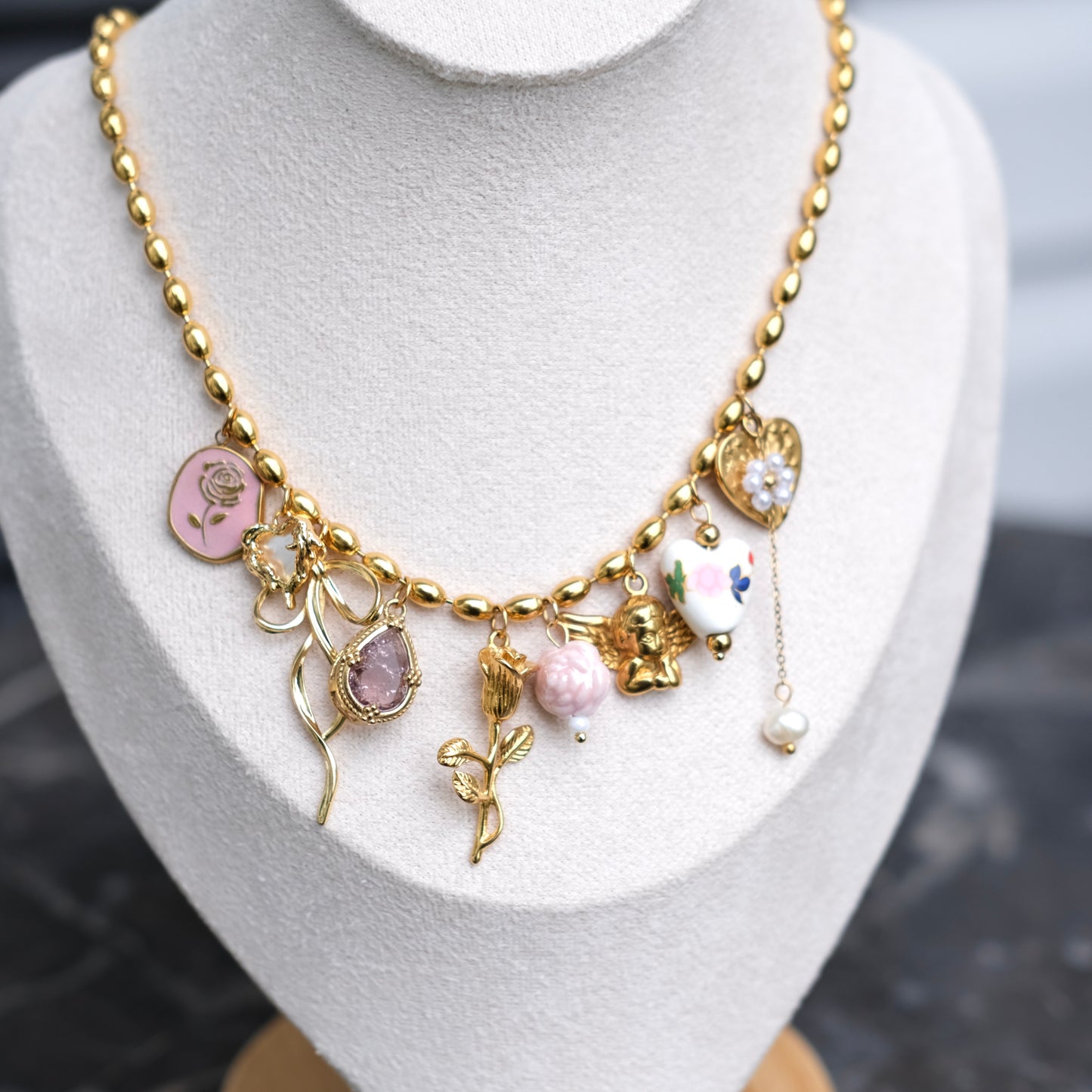 Personalized butterfly bow with rose Vintage Necklace-customization