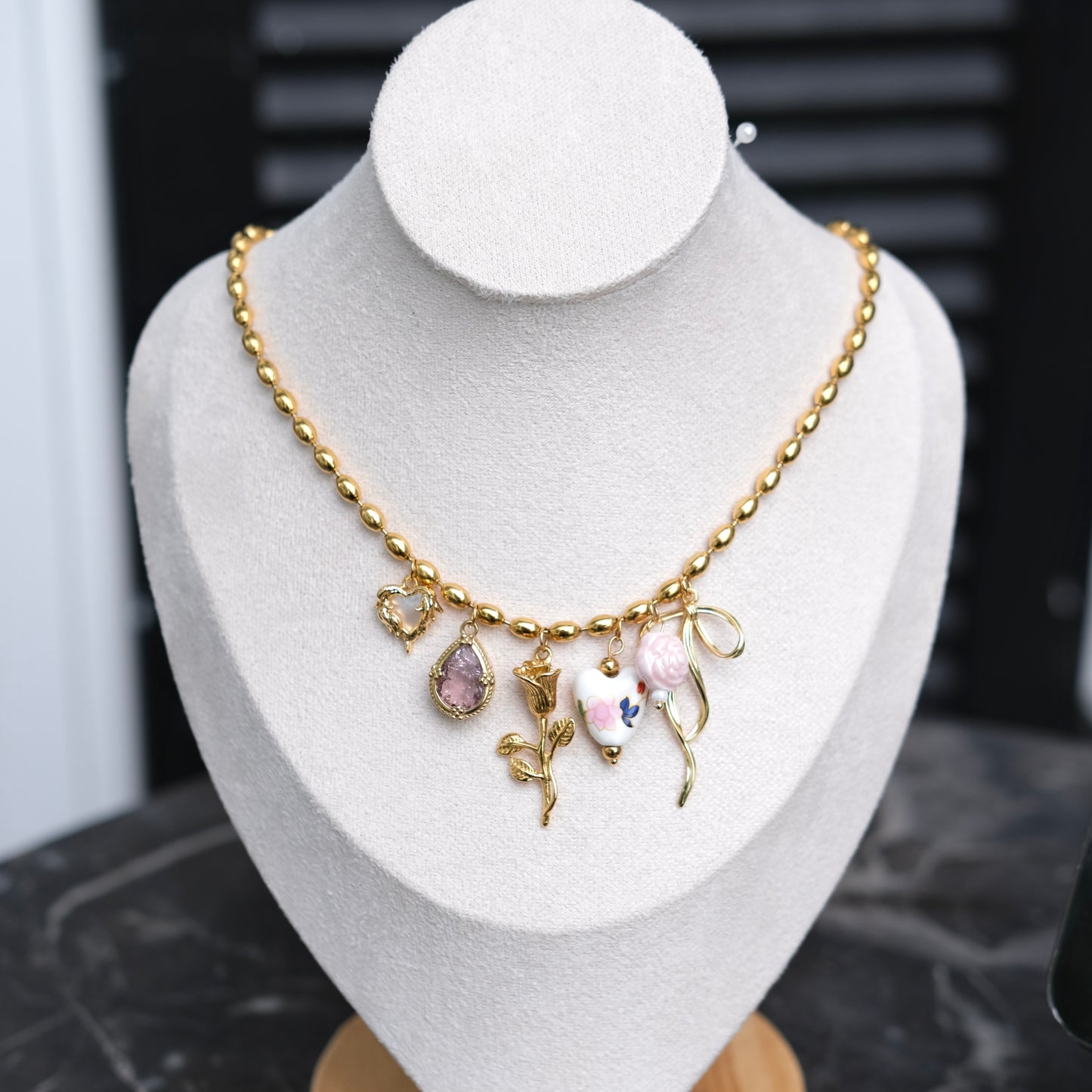 Personalized butterfly bow with rose Vintage Necklace-customization