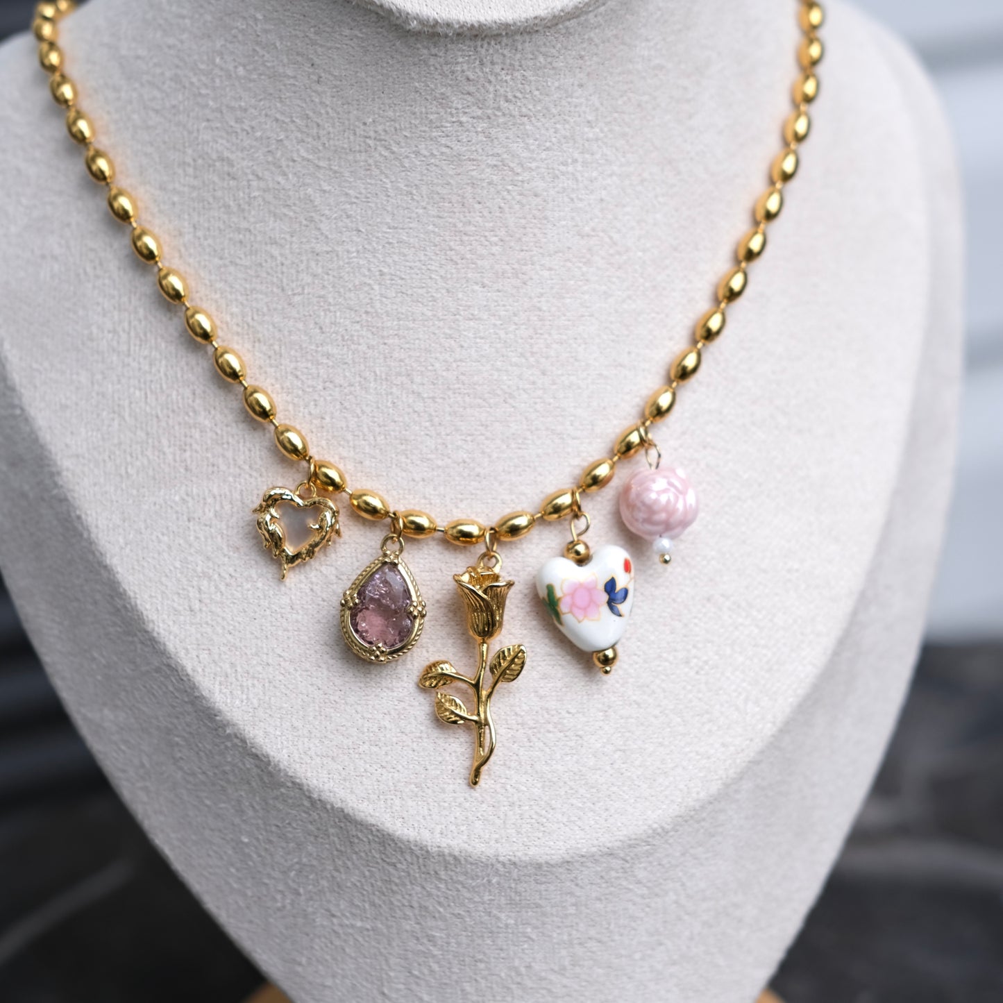 Personalized butterfly bow with rose Vintage Necklace-customization
