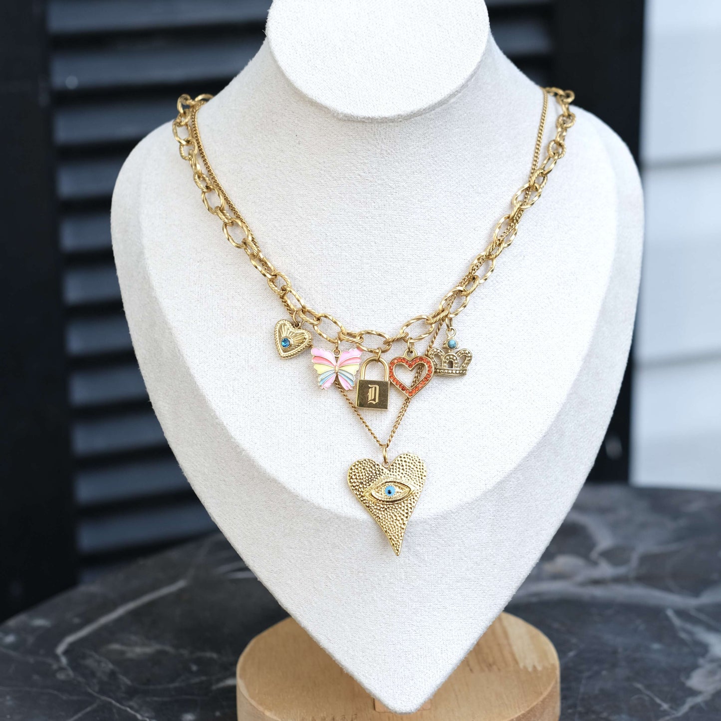 Personalized Blue eye heart Charm Necklace-customization