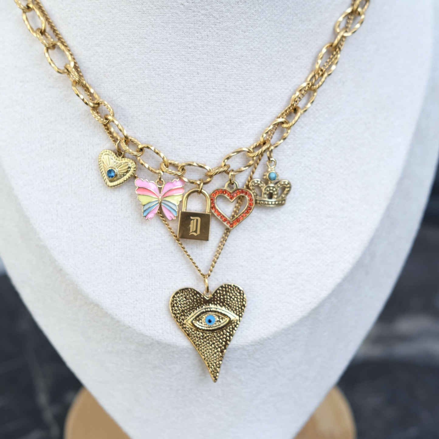 Personalized Blue eye heart Charm Necklace-customization