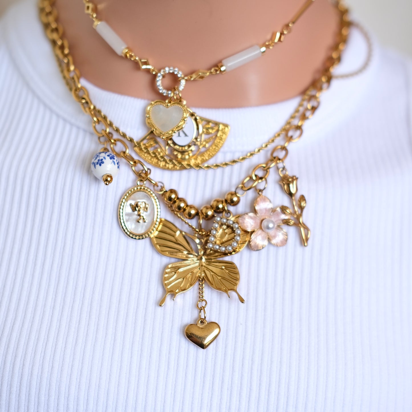 Personalized goldball with butterfly Charm Necklace-customization