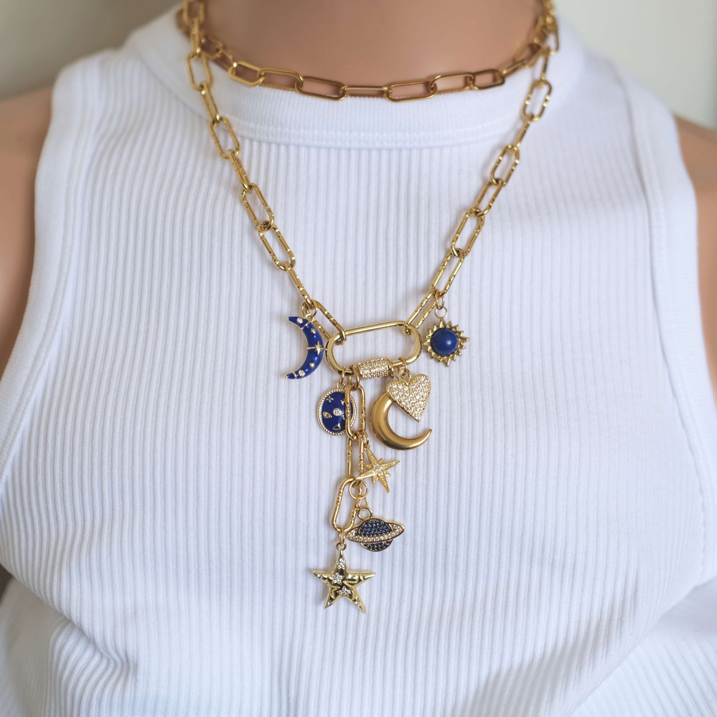Celestial Charm Necklace - Sun, Moon & Stars Gold Pendant