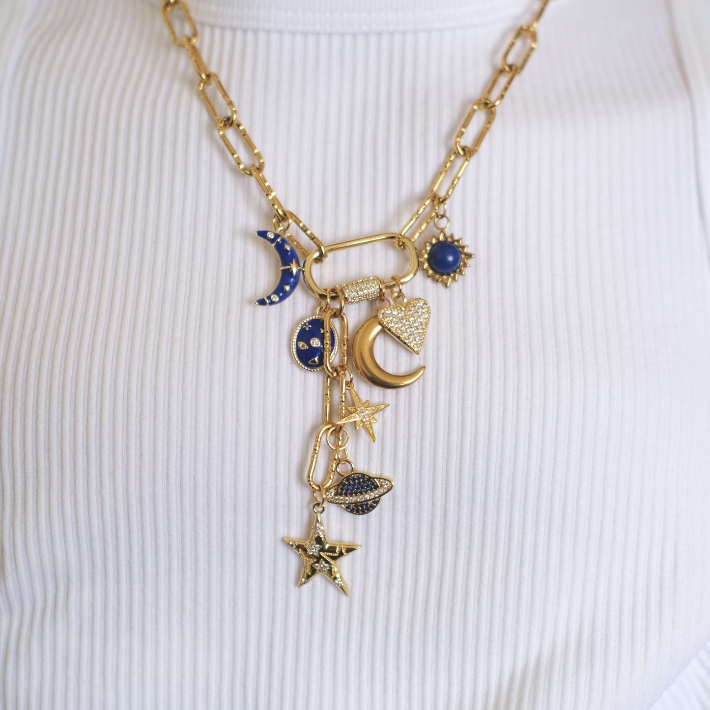 Celestial Charm Necklace - Sun, Moon & Stars Gold Pendant