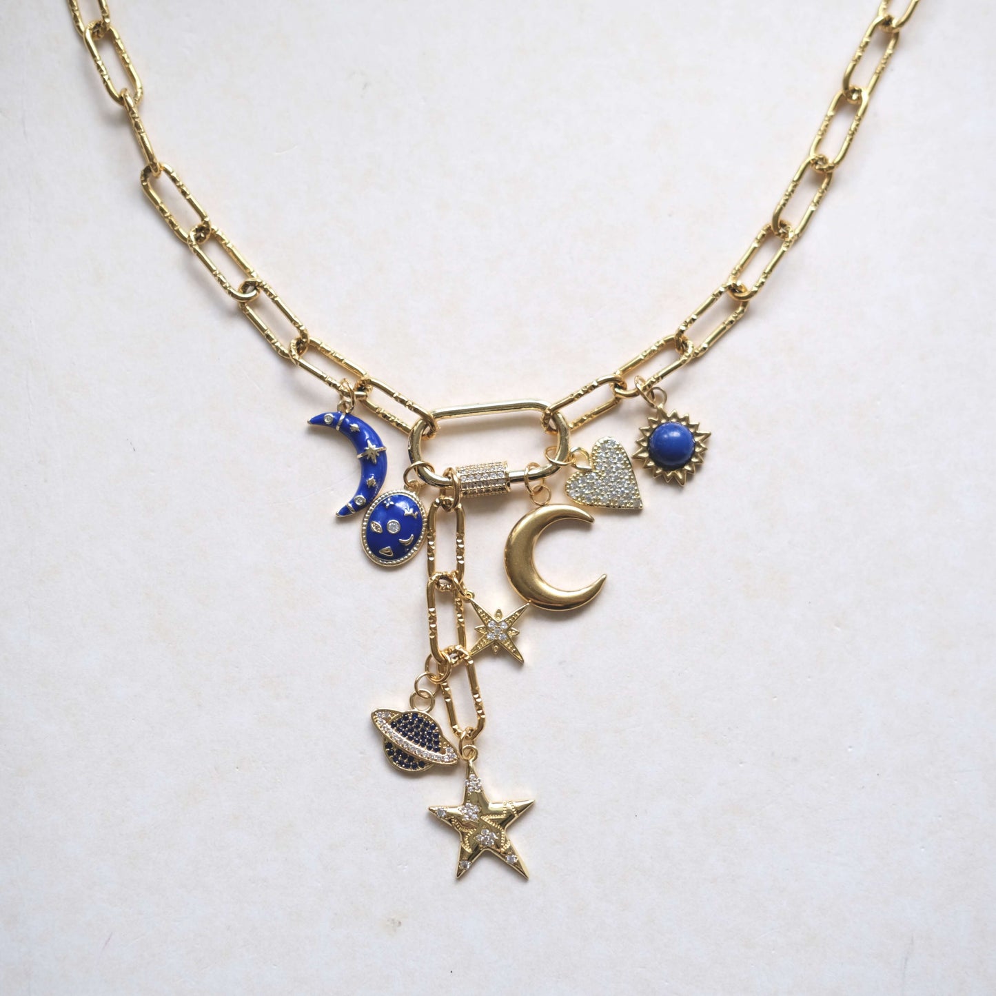 Celestial Charm Necklace - Sun, Moon & Stars Gold Pendant
