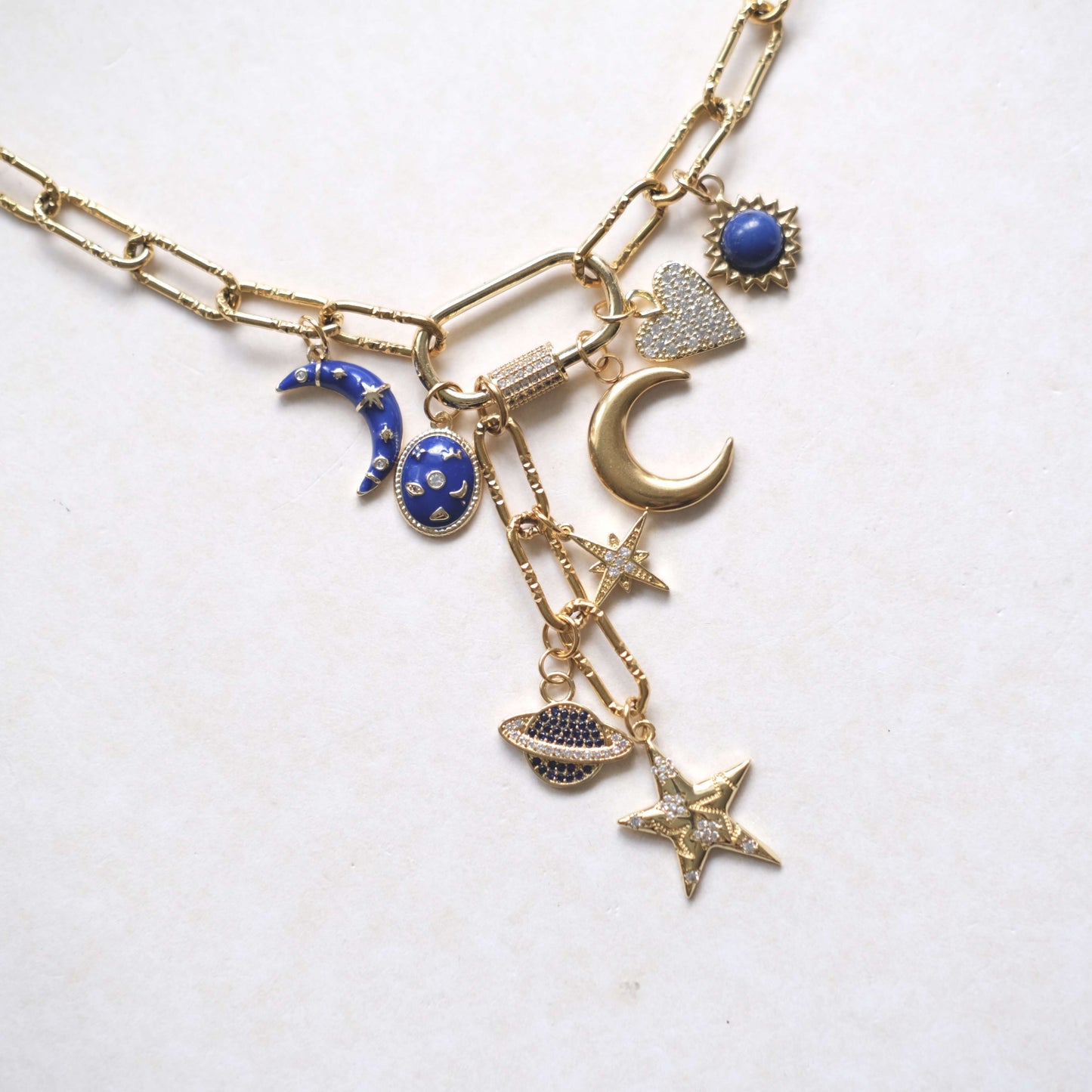 Celestial Charm Necklace - Sun, Moon & Stars Gold Pendant
