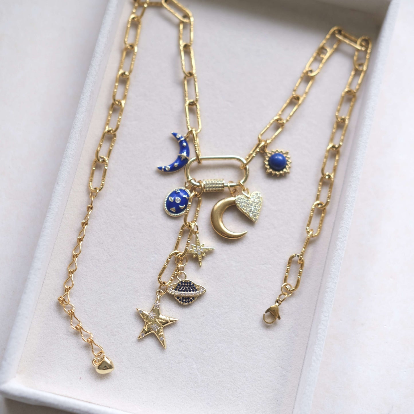 Celestial Charm Necklace - Sun, Moon & Stars Gold Pendant