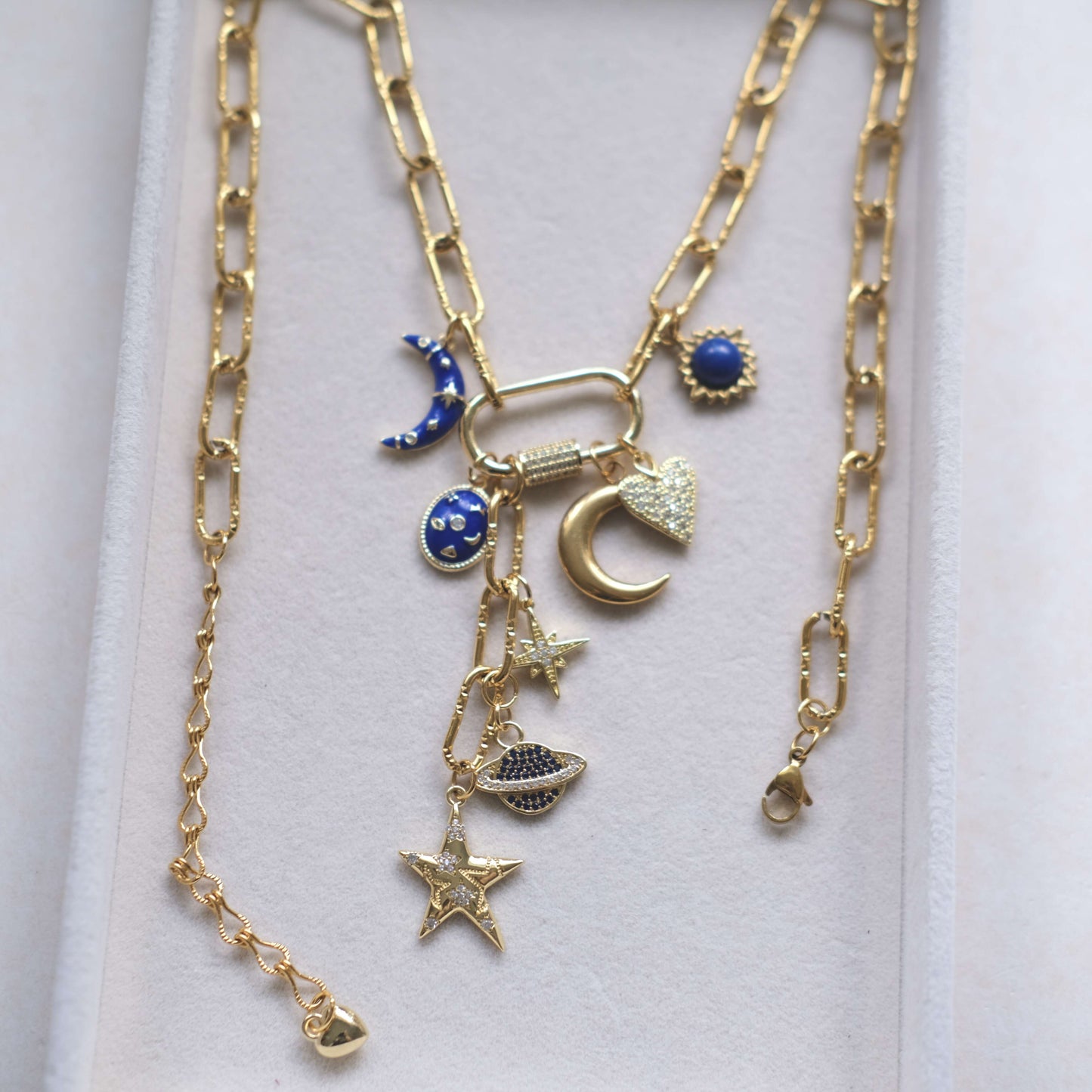 Celestial Charm Necklace - Sun, Moon & Stars Gold Pendant