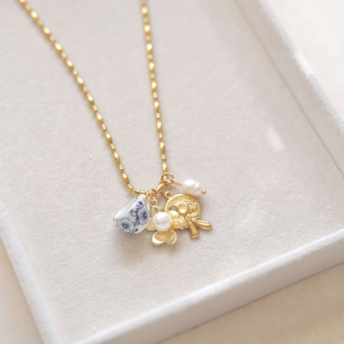 Ceramic Cup Gold Charm Necklace