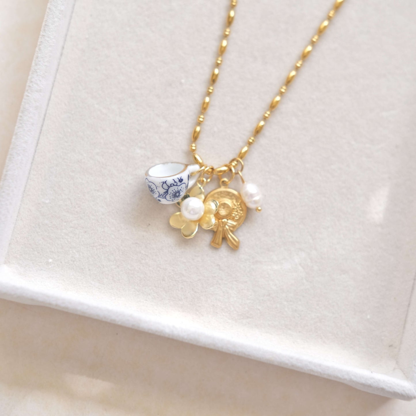Ceramic Cup Gold Charm Necklace